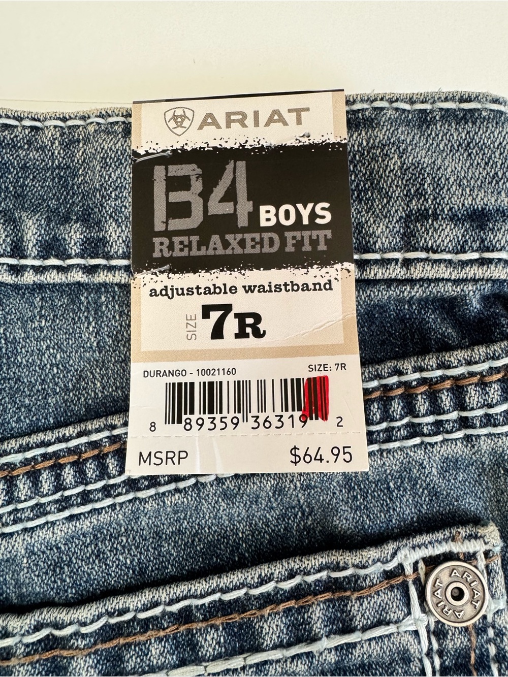 NWT! Ariat Jeans Boys Size 7R Blue B4 Relaxed Stretch Boot Cut Youth Western - Picture 3 of 6
